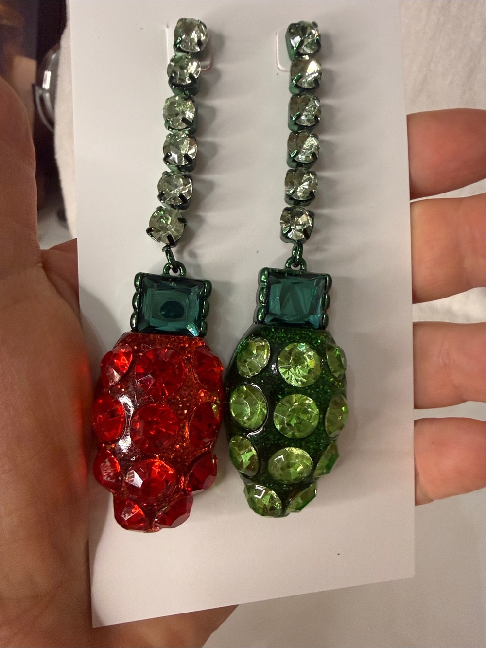Betsey Johnson Sparkling Red and Green Crystal Light Drop Earrings